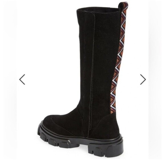 Farm Rio Back Embrodery Ribbon Black Suede Tall Boots Sz 6 New W/O Tags - Picture 2 of 11